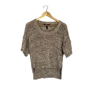 Bcbgmaxazria sweater pullover cream marbled short sleeve asymmetric knit Size XS